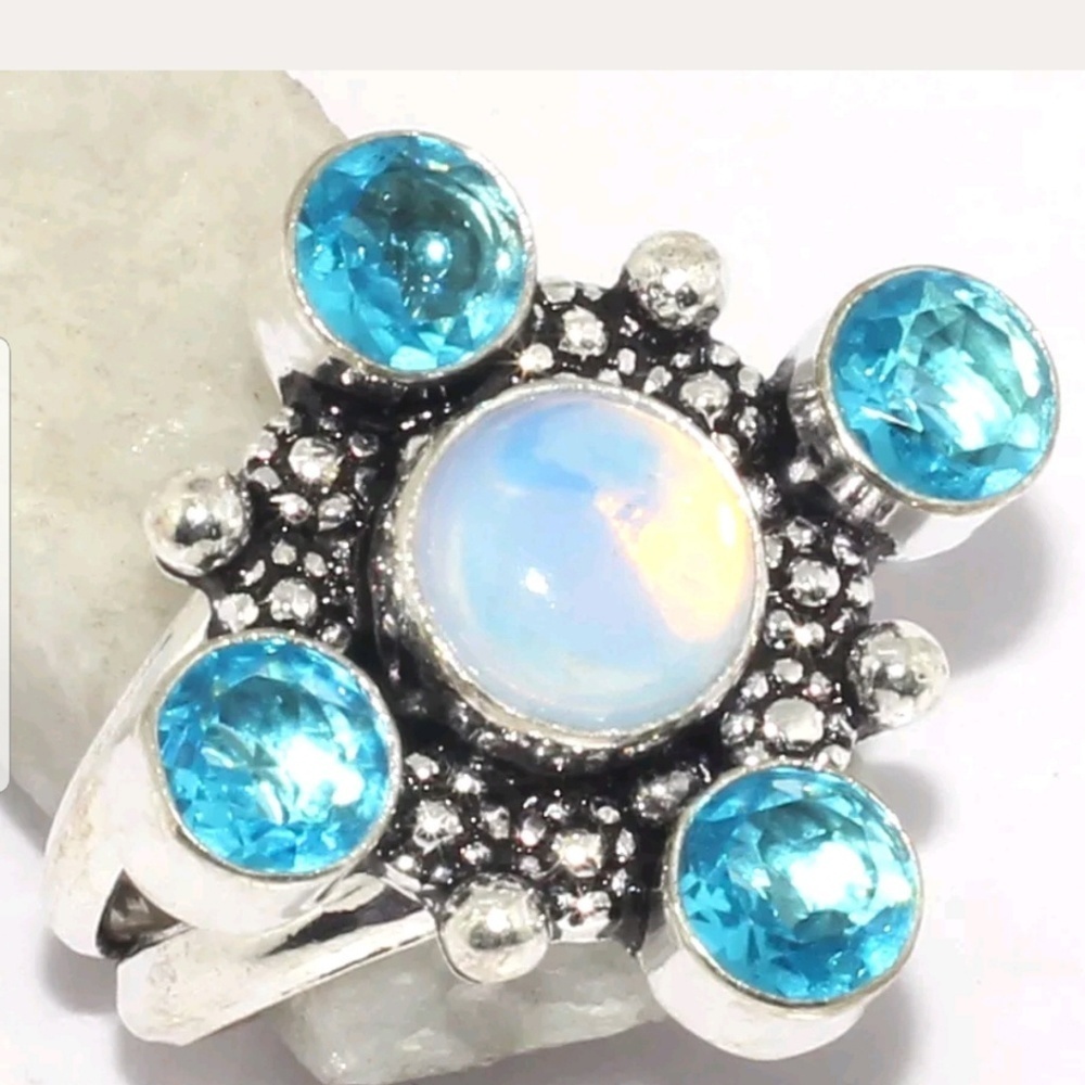 Handcrafted Blue quarzt Opalite ring